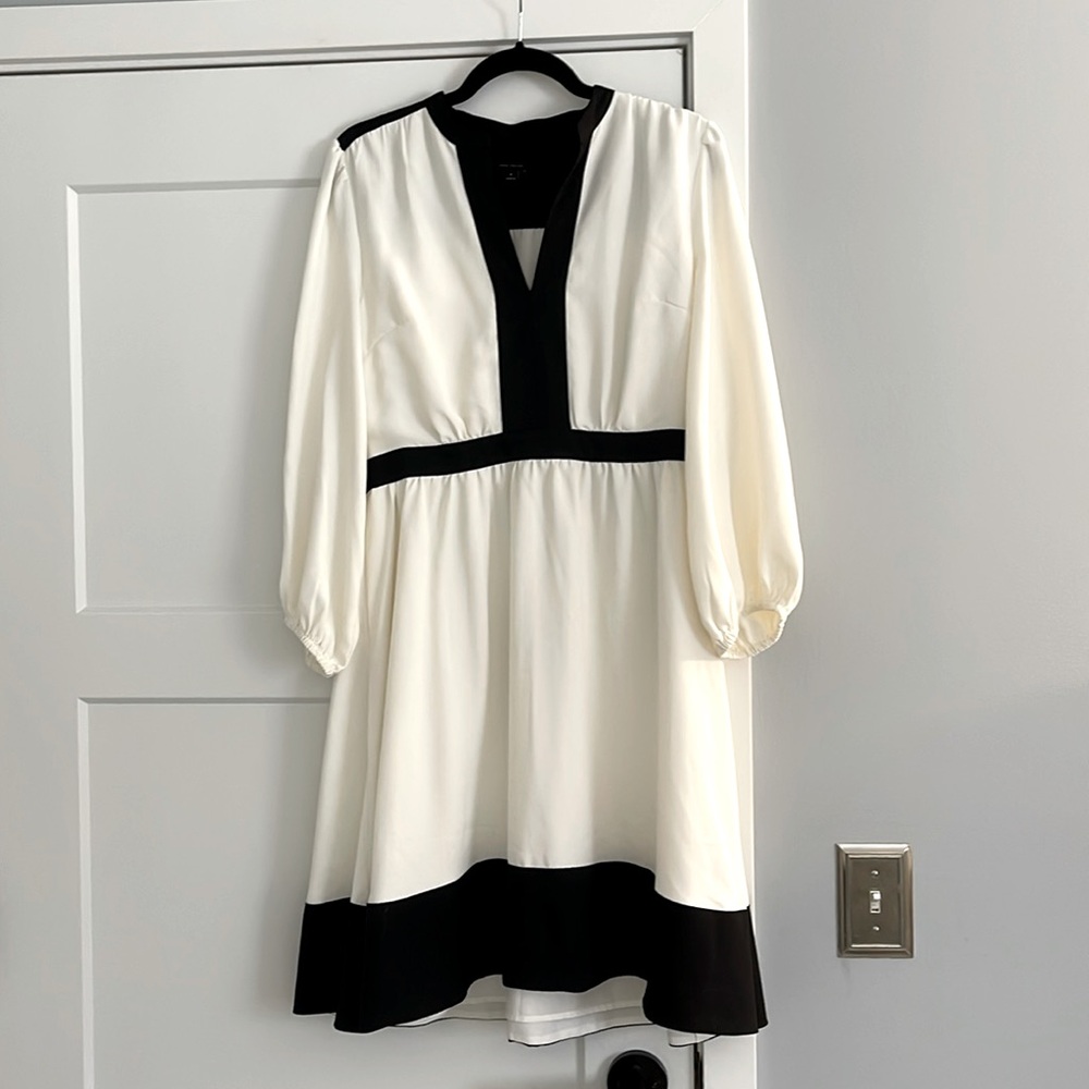Ann Taylor Ivory and Black Trim Dress